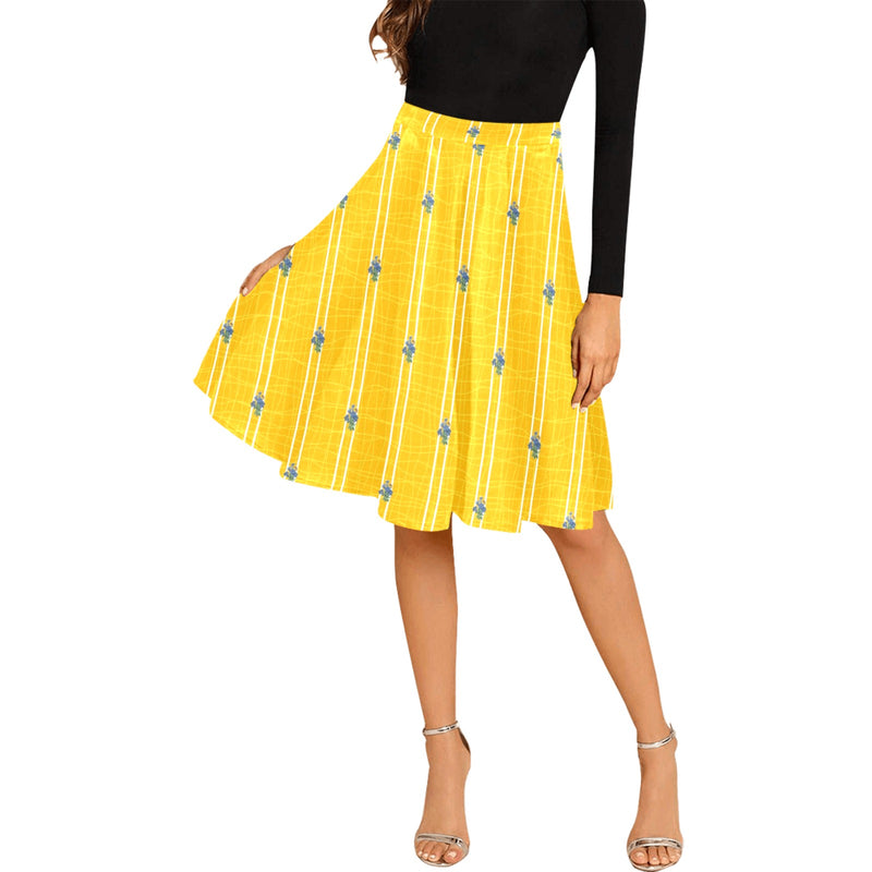 TURMERIC striped floral print Melete Pleated Midi Skirt (Model D15) - Objet D'Art