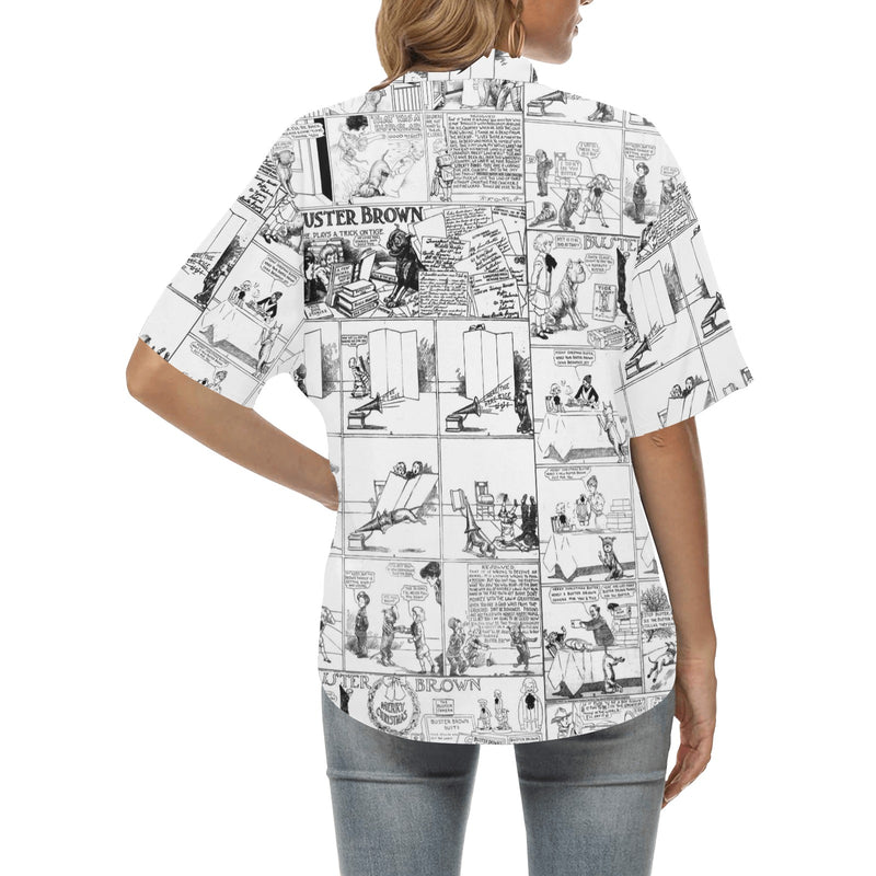 lg comic vintage print All Over Print Hawaiian Shirt for Women (Model T58) - Objet D'Art