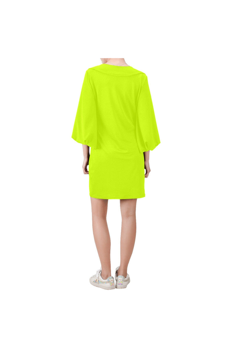Neon Yellow Green Bell Sleeve Dress (Model D52) - Objet D'Art