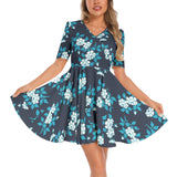 Peonies Short Sleeve Ruched Bust Flared Hem Dress - Objet D'Art