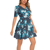 Peonies Short Sleeve Ruched Bust Flared Hem Dress - Objet D'Art