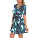 Peonies Short Sleeve Ruched Bust Flared Hem Dress - Objet D'Art