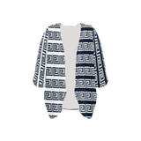 blue white greek key print 3 Women's Kimono Chiffon Cover Up (Model H51) - Objet D'Art