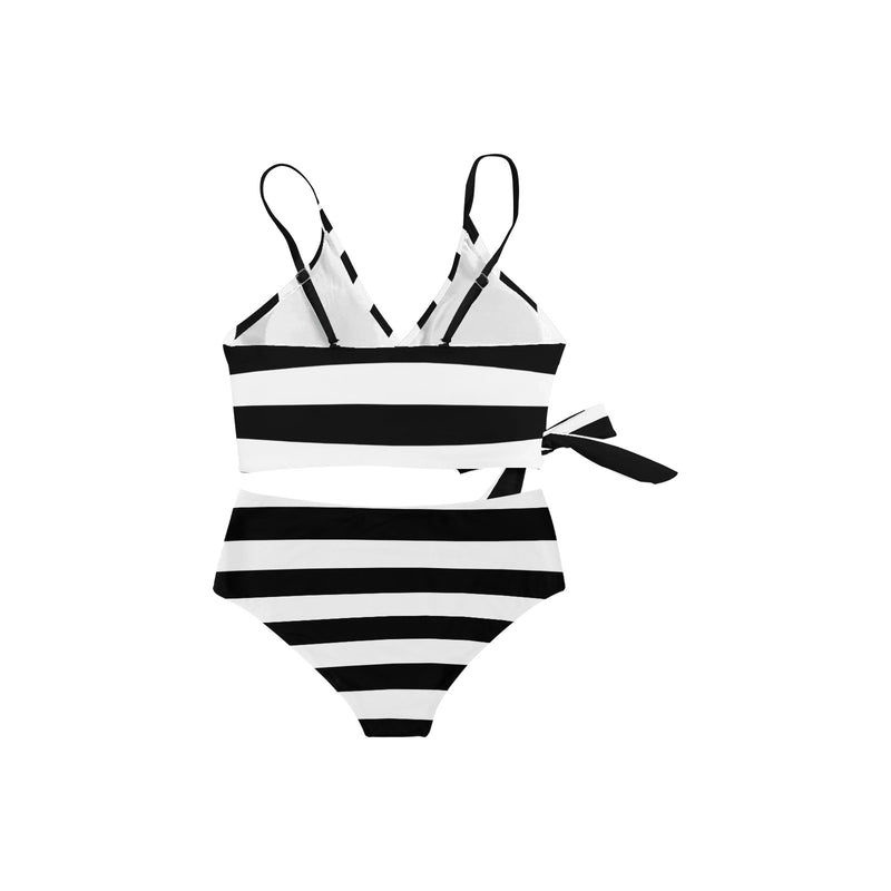 striped bw print 2 Knot Side Bikini Swimsuit (Model S37) - Objet D'Art