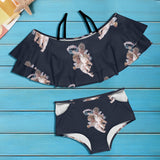 cheribum navy sky print Women's Ruffle Off Shoulder Bikini Swimsuit (Model S45) - Objet D'Art