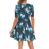 Peonies Short Sleeve Ruched Bust Flared Hem Dress - Objet D'Art