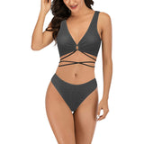 gray greek key print 2 Cross String Bikini Set (Model S29) - Objet D'Art