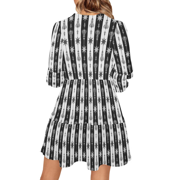 arrow bw print 5 V-Neck Loose Fit Dress (Model D62) - Objet D'Art