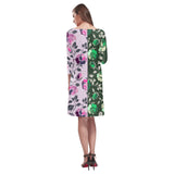 pink green rose print 4 Rhea Loose Round Neck Dress(Model D22) - Objet D'Art