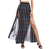 color waves print 3 High Slit Long Beach Dress (Model S40) - Objet D'Art