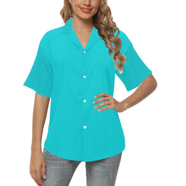 light blue print solid 2 All Over Print Hawaiian Shirt for Women (Model T58) - Objet D'Art