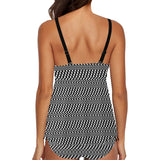 striped geo print 5C Chest Drawstring Swim Dress (Model S30) - Objet D'Art