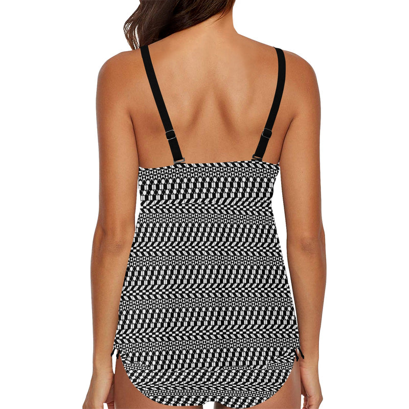 striped geo print 5C Chest Drawstring Swim Dress (Model S30) - Objet D'Art