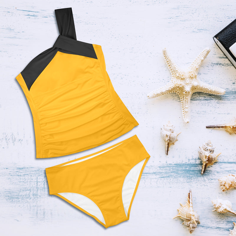 black 2 9k Women's One Shoulder Backless Swimsuit (Model S44) - Objet D'Art