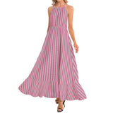 Polka dot Striped Ruffle Hem Halter Neck Maxi Dress - Objet D'Art