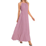 Polka dot Striped Ruffle Hem Halter Neck Maxi Dress - Objet D'Art