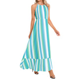 Ruffle Hem Halter Neck Maxi Dress