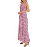 Polka dot Striped Ruffle Hem Halter Neck Maxi Dress - Objet D'Art