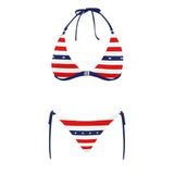 stars and stripes print 2 Buckle Front Halter Bikini Swimsuit (Model S08) - Objet D'Art