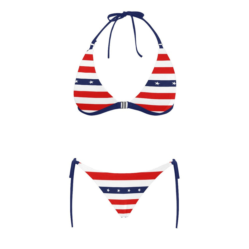 stars and stripes print 2 Buckle Front Halter Bikini Swimsuit (Model S08) - Objet D'Art
