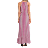 Polka dot Striped Ruffle Hem Halter Neck Maxi Dress - Objet D'Art