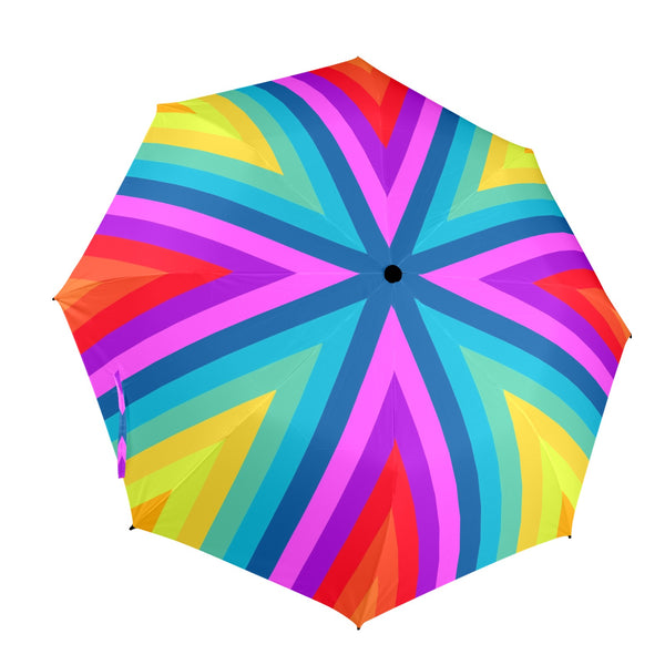 colored striped roybgiv print Semi-Automatic Foldable Umbrella (Model U12) - Objet D'Art