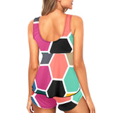 hex color honeycomb 2 Women's Vest Skirt Split Swimsuit (Model S47) - Objet D'Art