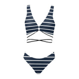 dk blue striped print 2 A B Cross String Bikini Set (Model S29) - Objet D'Art