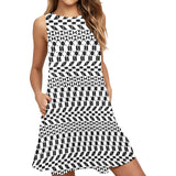 bw print A2 geometry Sleeveless A-Line Pocket Dress (Model D57) - Objet D'Art
