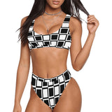 Square Print Sport Top & High-Waisted Bikini Swimsuit - Objet D'Art