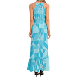 Bauhaus Blue Ruffle Hem Halter Neck Maxi Dress - Objet D'Art