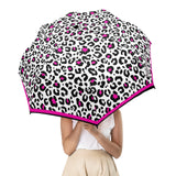 fuchsia leopard print bordered Semi-Automatic Foldable Umbrella (Model U12) - Objet D'Art