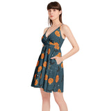 Jack O Lantern Spaghetti Strap Sleeveless Falred Hem Short Dress - Objet D'Art