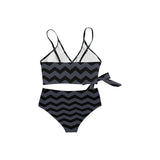 waves8 print Knot Side Bikini Swimsuit (Model S37) - Objet D'Art