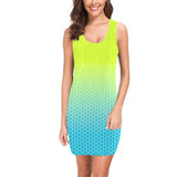 neon blue hex ombre print 4 Medea Vest Dress (Model D06) - Objet D'Art