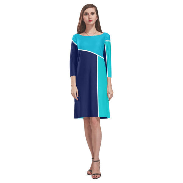 tri colored dress Rhea Loose Round Neck Dress(Model D22) - Objet D'Art