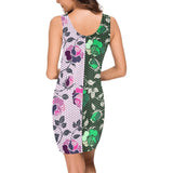 pink green rose print 4 Medea Vest Dress (Model D06) - Objet D'Art