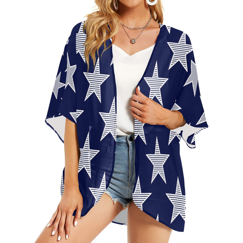 big star print 2 Women's Kimono Chiffon Cover Up (Model H51) - Objet D'Art