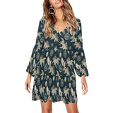 aquatic world sepia split print V-Neck Loose Fit Dress (Model D62) - Objet D'Art