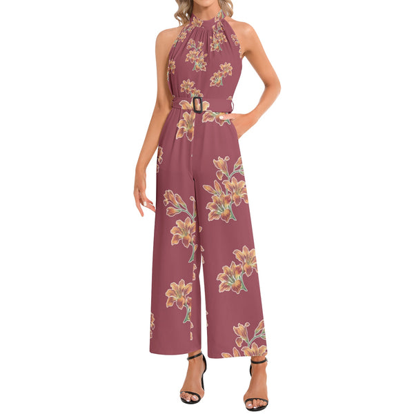 Tiger Lily Halter Neck Buckle Belted Jumpsuit - Objet D'Art