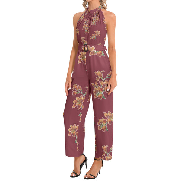 Tiger Lily Halter Neck Buckle Belted Jumpsuit - Objet D'Art