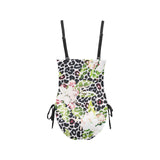 apple blossom leopard print Drawstring Side One-Piece Swimsuit (Model S14) - Objet D'Art