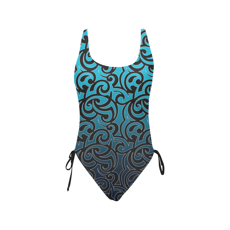scroll ombre print 2 Drawstring Side One-Piece Swimsuit (Model S14) - Objet D'Art