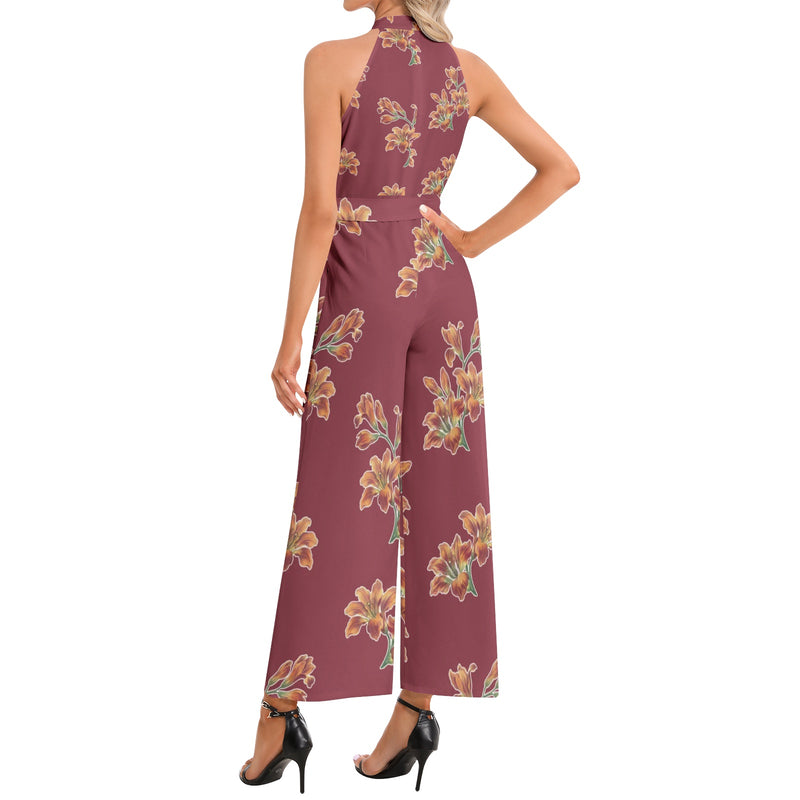 Tiger Lily Halter Neck Buckle Belted Jumpsuit - Objet D'Art