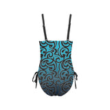 scroll ombre print 2 Drawstring Side One-Piece Swimsuit (Model S14) - Objet D'Art