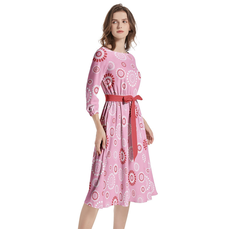 Boat Neck Belted Flared Dress - Objet D'Art