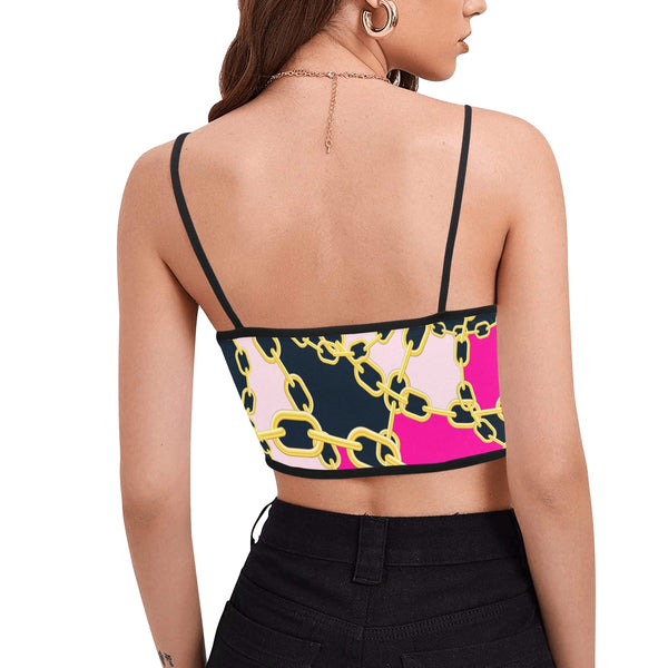 Chained Maiden fuchsia Women's Spaghetti Strap Crop Top (Model T67) - Objet D'Art