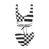 striped bw print 2 Cross String Bikini Set (Model S29) - Objet D'Art