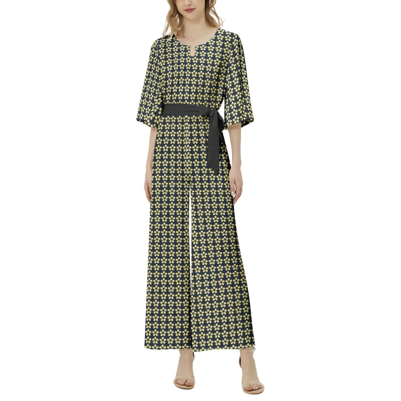 Gold Petal Dolman Sleeve Belted Wide Leg Jumpsuit - Objet D'Art