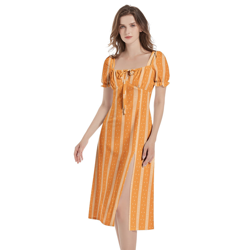 Puff Sleeve Split Thigh Midi Dress - Objet D'Art